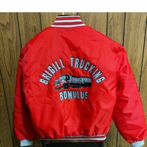 Brigill Trucking Romulus Red Satin Bomber Jacket Vintage 90s Large Holloway